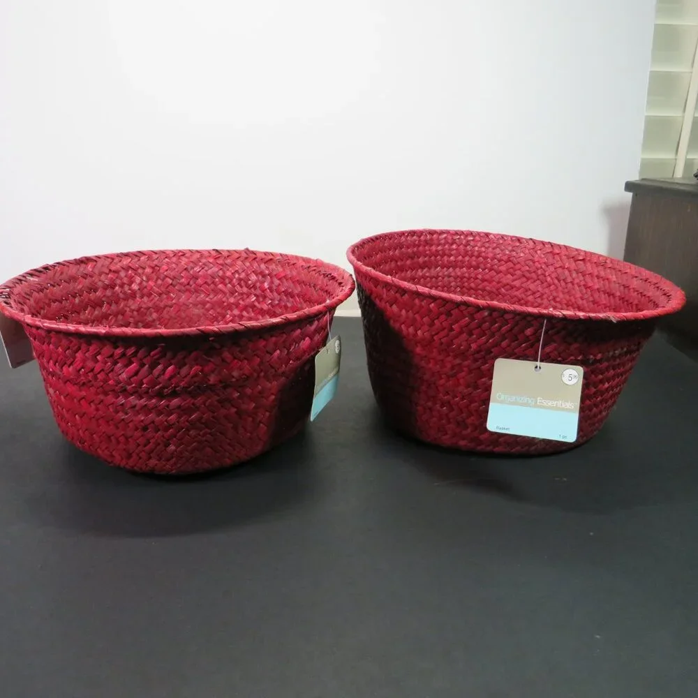 Cranberry Red (3) Woven Baskets NWT 1 square 2 round Christmas Organic Modern